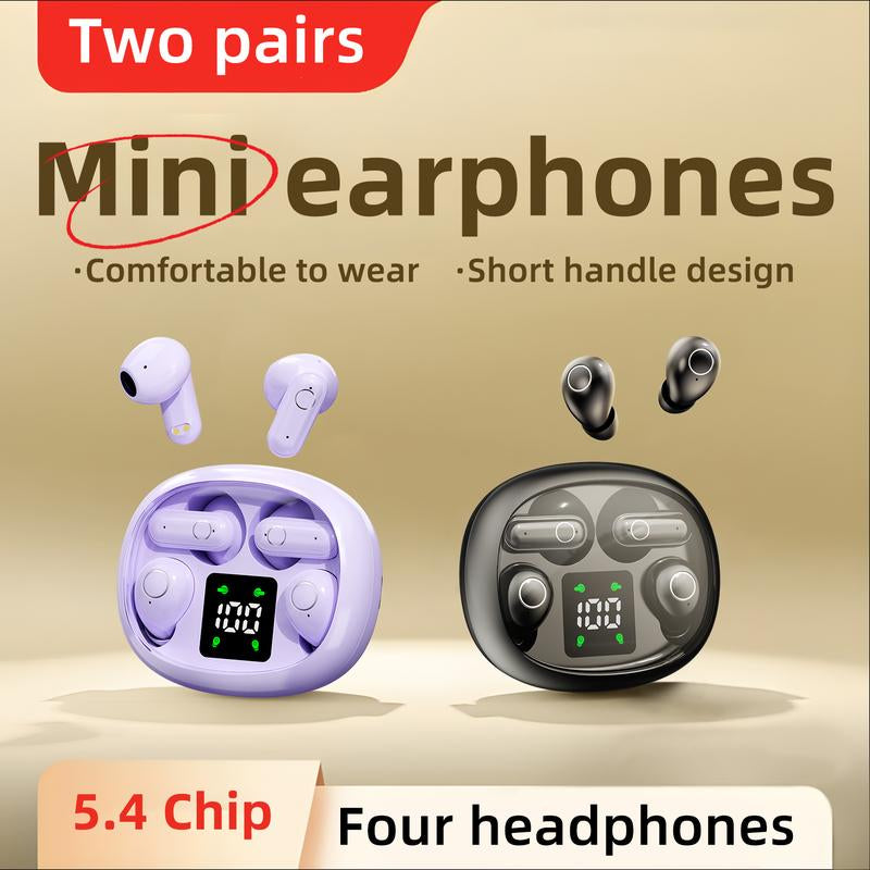 Wireless Bluetooth Headphones,Tiny Size Invisible Earbuds,Waterproof Headsets,With Mic,Sleep and Sports Earphones Set, 2 Pairs, Mini and Short Handle Design,For Work Sport Sleeping