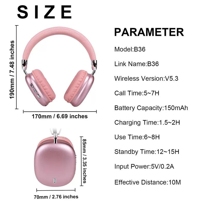 Wireless Bluetooth Headphones with High-Resolution Audio, Foldable and Lightweight Design, Deep Bass, Long-Lasting Earphones, Immersive Bass, USB-C Charging Port, Hifi Stereo, for Work, Gaming, Sports