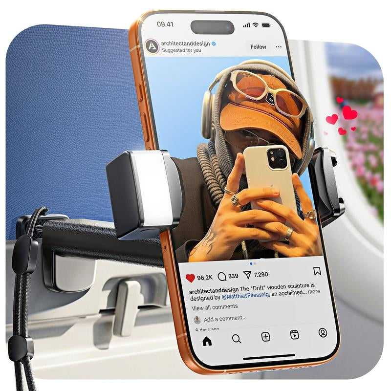 LISEN Foldable Travel Phone Stand with Built-In Beauty Light 360-Degree Rotation Axis Fixed Bracket & Lanyard for Desk Airplane Suitcase Cruise Ship Outdoor Use - Selfie