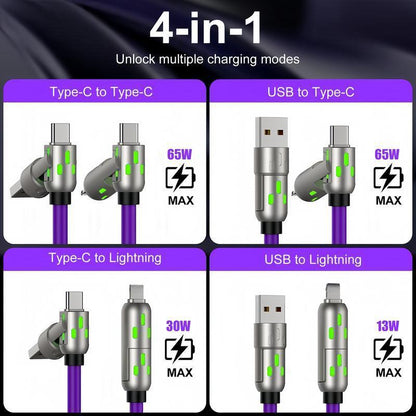 [Buy 1 Get 1 Free] 6.6FT 4-In-1 USB-C Cable PD Fast Charging Data Sync USB-A Type-C Lightning Aluminum Compatible Cellphone Smartphone Electronic Charger