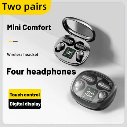 Wireless Bluetooth Headphones，Tiny Size Invisible Earbuds，Waterproof Headsets，With Mic，Sleep and Sports Earphones Set, 2 Pairs, Mini and Short Handle Design，For Work Sport Sleeping
