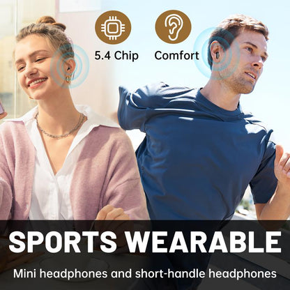 Wireless Bluetooth Headphones，Tiny Size Invisible Earbuds，Waterproof Headsets，With Mic，Sleep and Sports Earphones Set, 2 Pairs, Mini and Short Handle Design，For Work Sport Sleeping
